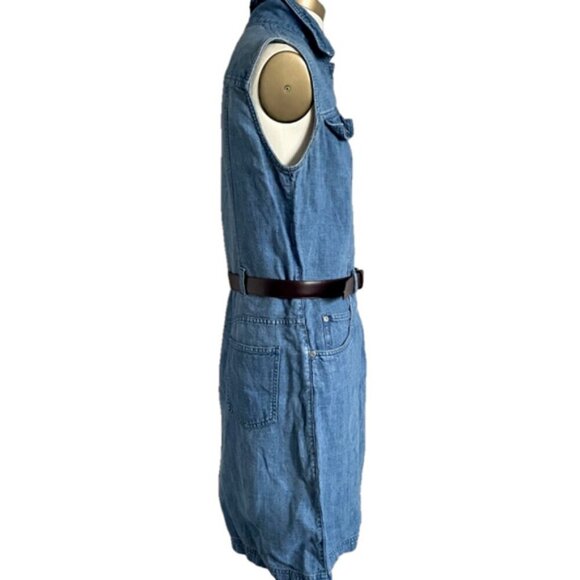 Vintage Jones New York 100% Linen Sleeveless Shirt Dress - 10, looks like denim! - Picture 4 of 9